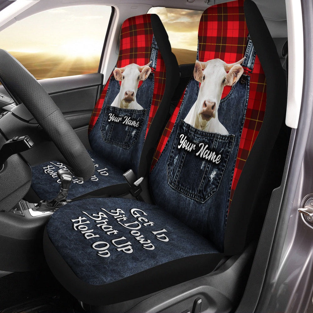 Customized Name Charolais Jean Overalls Pattern Car Seat Cover, Car Seat Cover, Farm Car Seat Cover, Pet Seat Covers