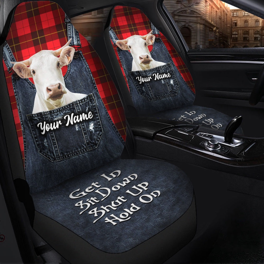 Customized Name Charolais Jean Overalls Pattern Car Seat Cover, Car Seat Cover, Farm Car Seat Cover, Pet Seat Covers
