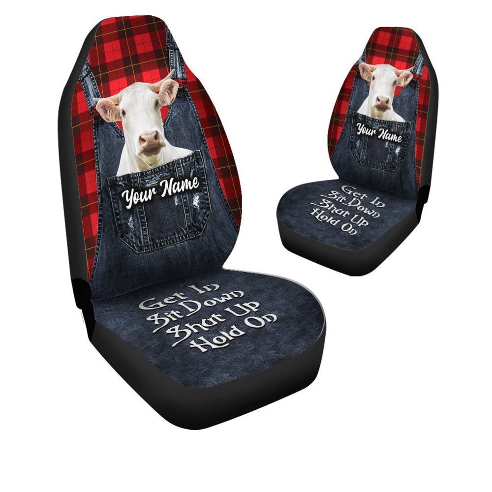 Customized Name Charolais Jean Overalls Pattern Car Seat Cover, Car Seat Cover, Farm Car Seat Cover, Pet Seat Covers