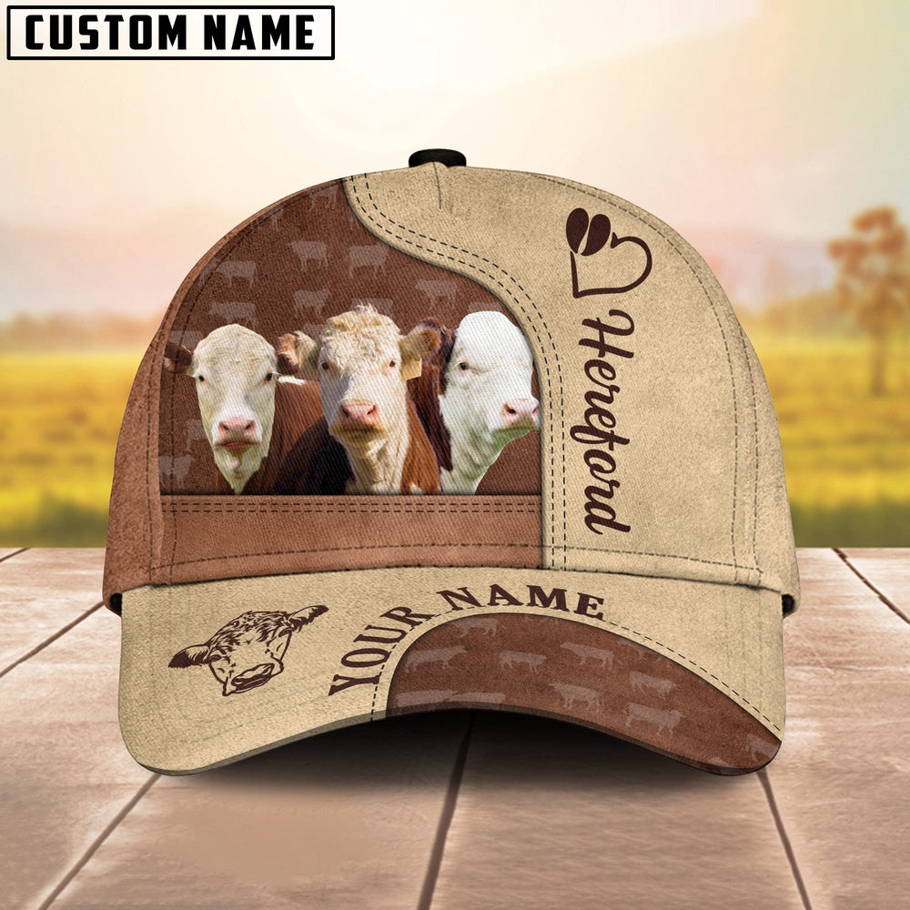 Customized Name Hereford Happiness Brown Yellow Cap, Farmer Cap, Vintage Farmer Hat, Mens Farmer Hats, Cap For Farmers