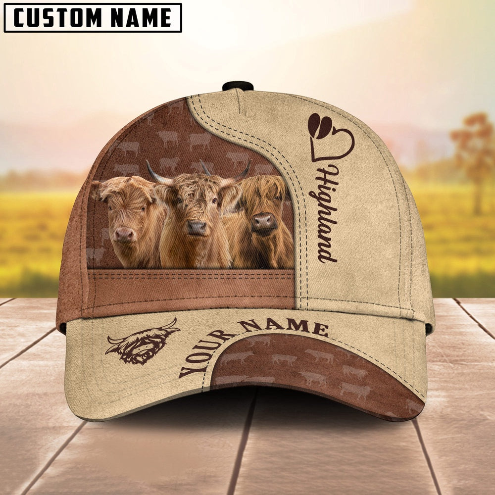 Customized Name Highland Cattle Happiness Brown Yellow Cap, Farmer Cap, Vintage Farmer Hat, Mens Farmer Hats, Cap For Farmers