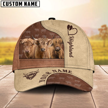 Customized Name Highland Cattle Happiness Brown Yellow Cap, Farmer Cap, Vintage Farmer Hat, Mens Farmer Hats, Cap For Farmers