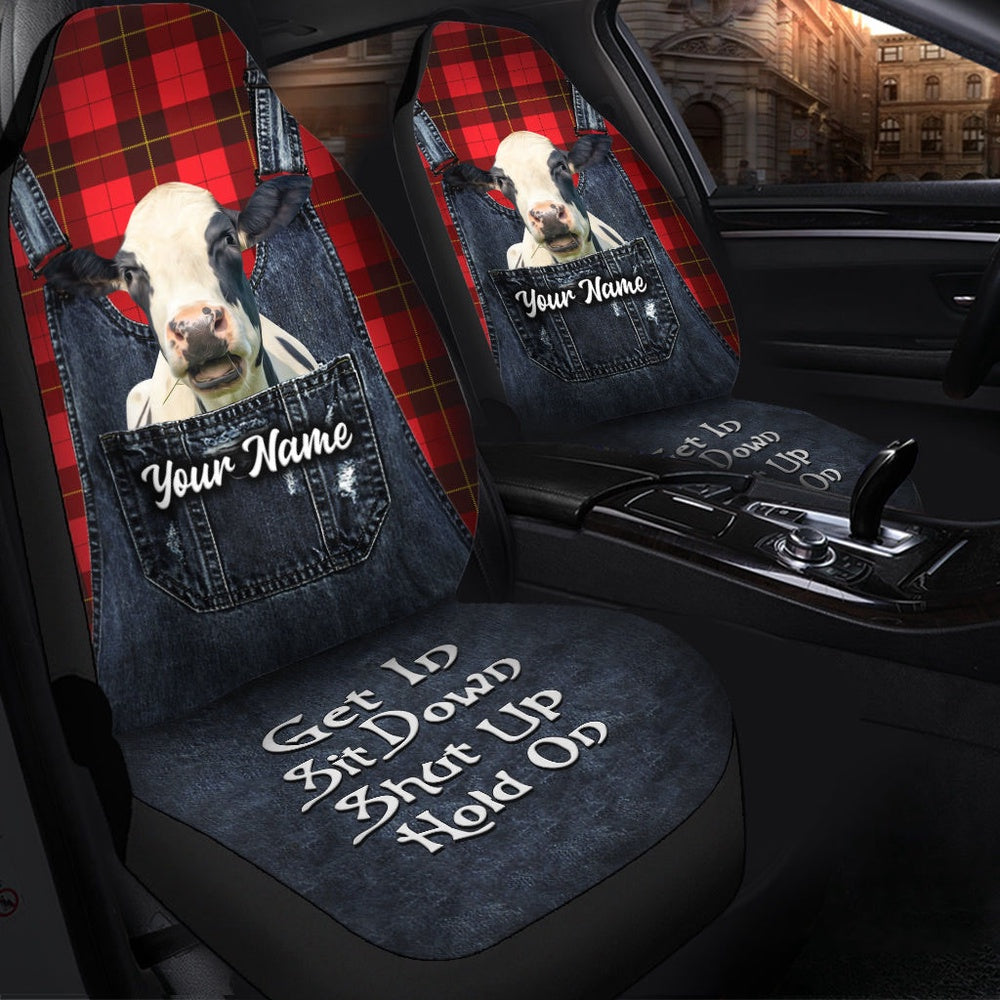 Customized Name Holstein Jean Overalls Pattern Car Seat Cover (2Pcs)_8684, Car Seat Cover, Farm Car Seat Cover, Pet Seat Covers