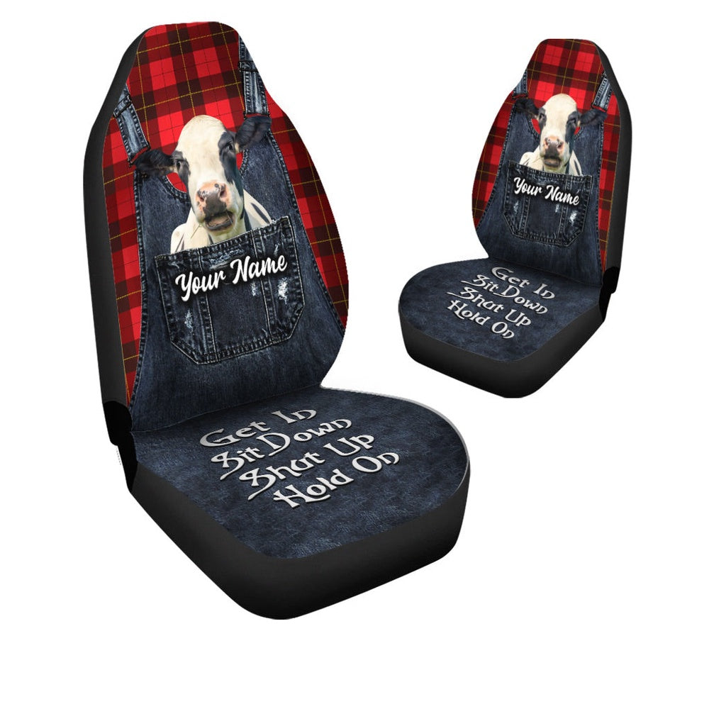 Customized Name Holstein Jean Overalls Pattern Car Seat Cover (2Pcs)_8684, Car Seat Cover, Farm Car Seat Cover, Pet Seat Covers