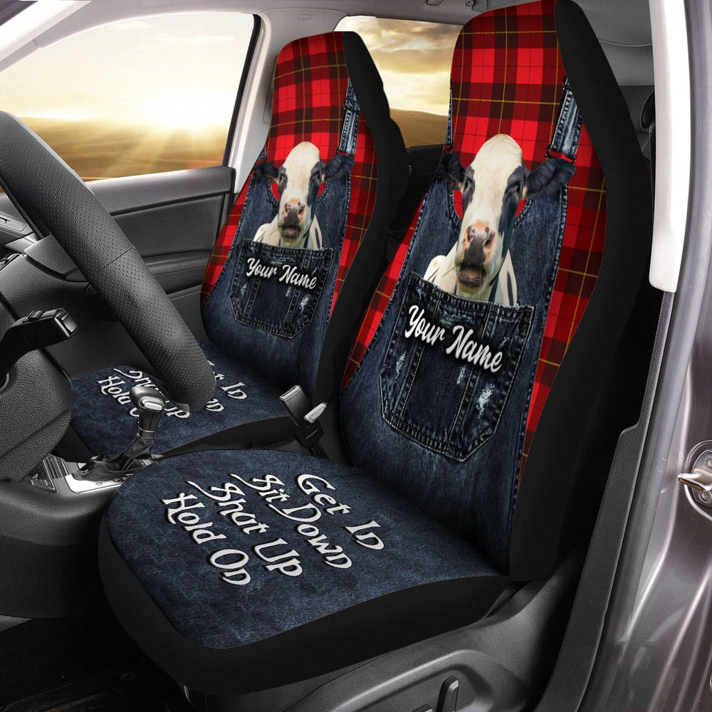 Customized Name Holstein Jean Overalls Pattern Car Seat Cover, Car Seat Cover, Farm Car Seat Cover, Pet Seat Covers