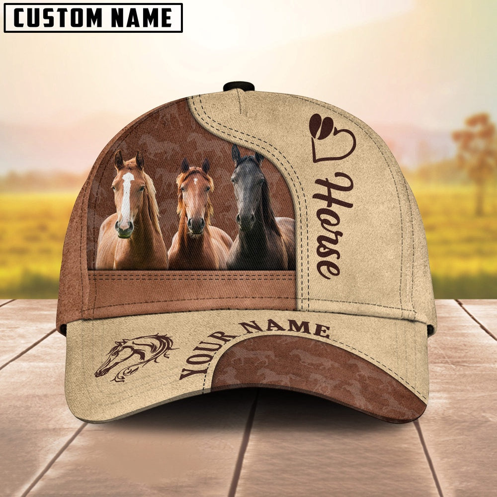 Customized Name Horse Happiness Brown Yellow Cap, Farmer Cap, Vintage Farmer Hat, Mens Farmer Hats, Cap For Farmers