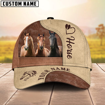 Customized Name Horse Happiness Brown Yellow Cap, Farmer Cap, Vintage Farmer Hat, Mens Farmer Hats, Cap For Farmers