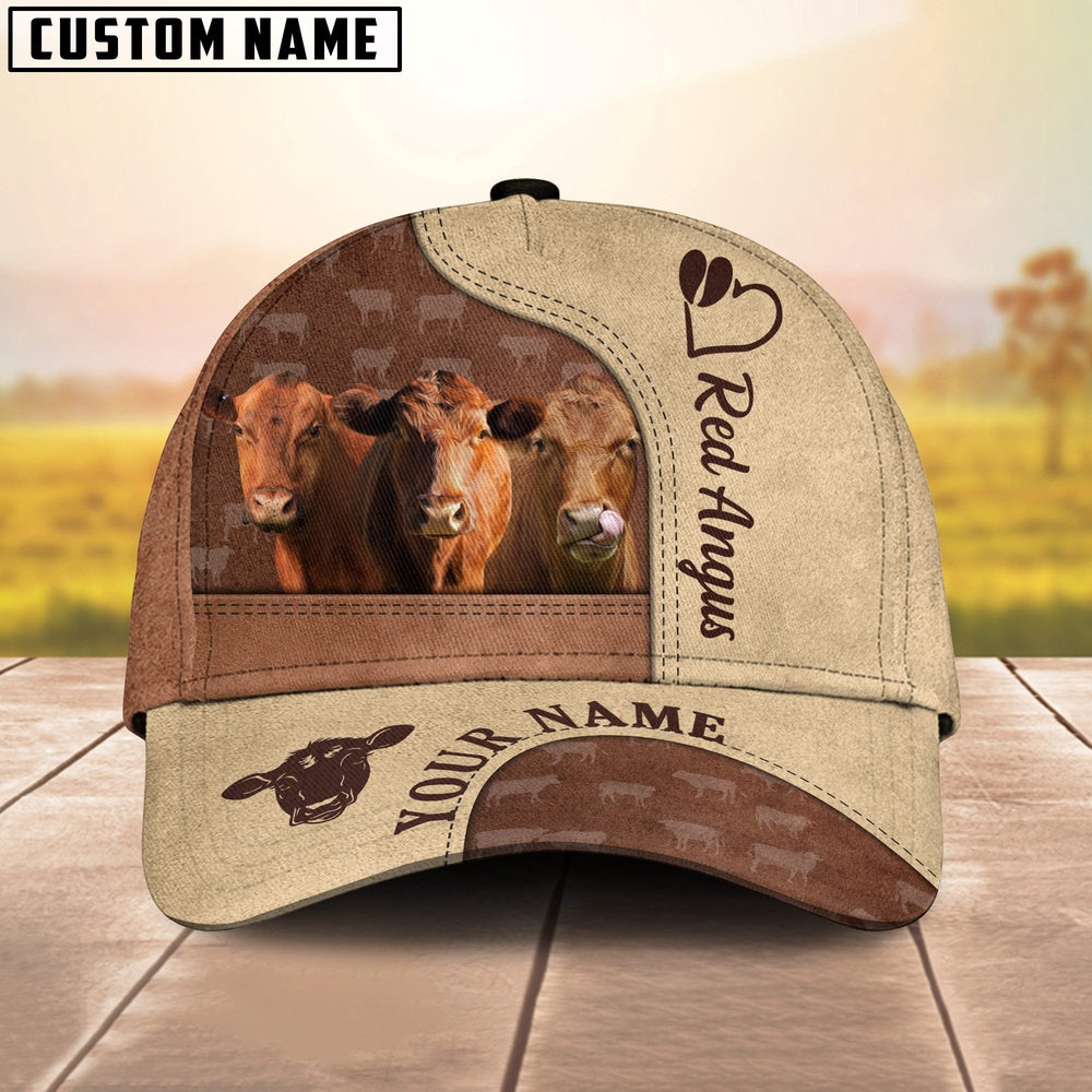 Customized Name Red Angus Happiness Brown Yellow Cap, Farmer Cap, Vintage Farmer Hat, Mens Farmer Hats, Cap For Farmers