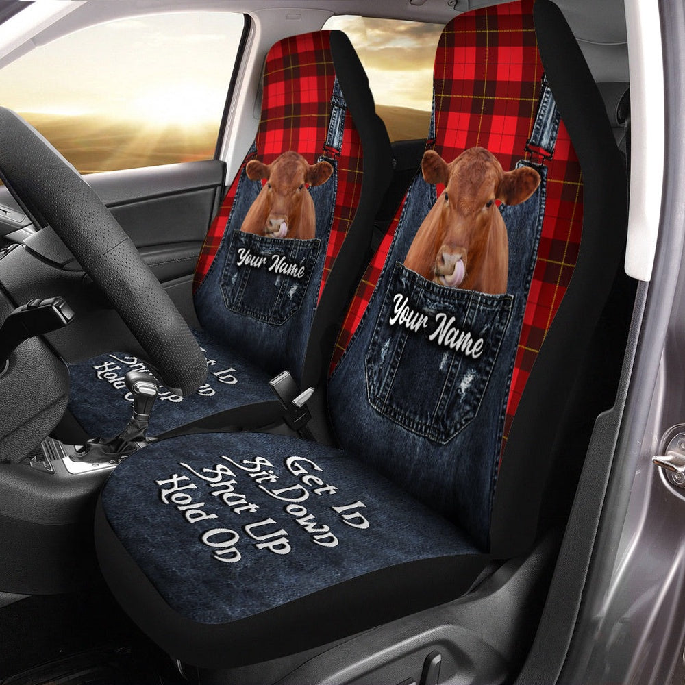 Customized Name Red Angus Jean Overalls Pattern Car Seat Cover, Car Seat Cover, Farm Car Seat Cover, Pet Seat Covers