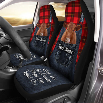 Customized Name Red Angus Jean Overalls Pattern Car Seat Cover, Car Seat Cover, Farm Car Seat Cover, Pet Seat Covers