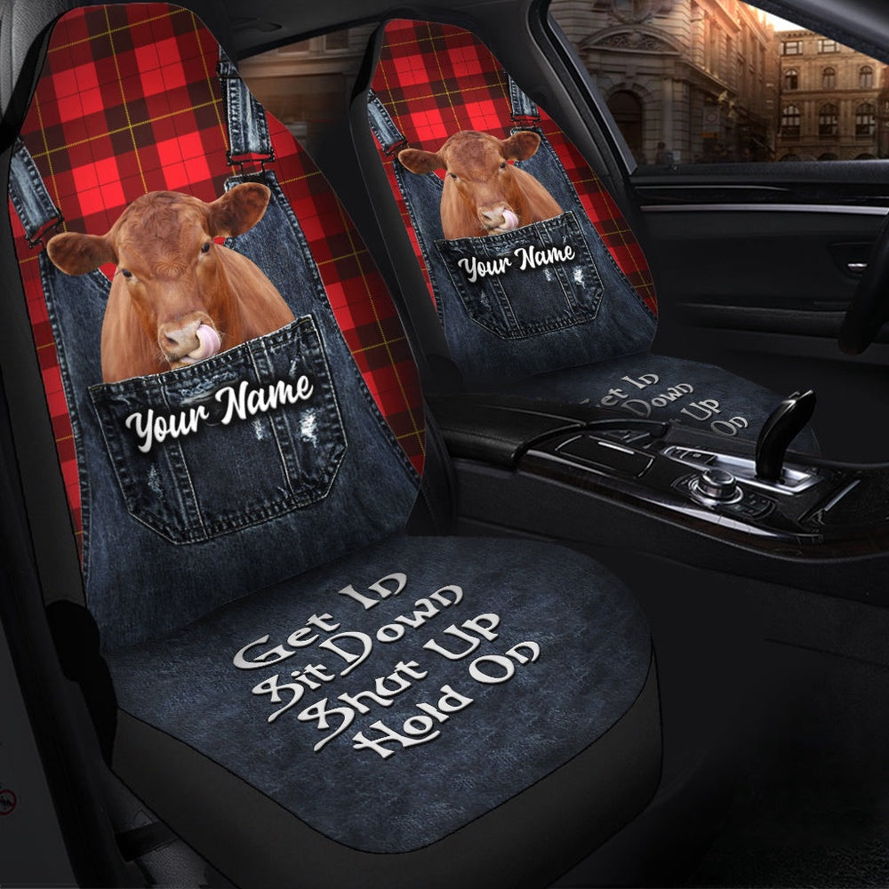 Customized Name Red Angus Jean Overalls Pattern Car Seat Cover, Car Seat Cover, Farm Car Seat Cover, Pet Seat Covers