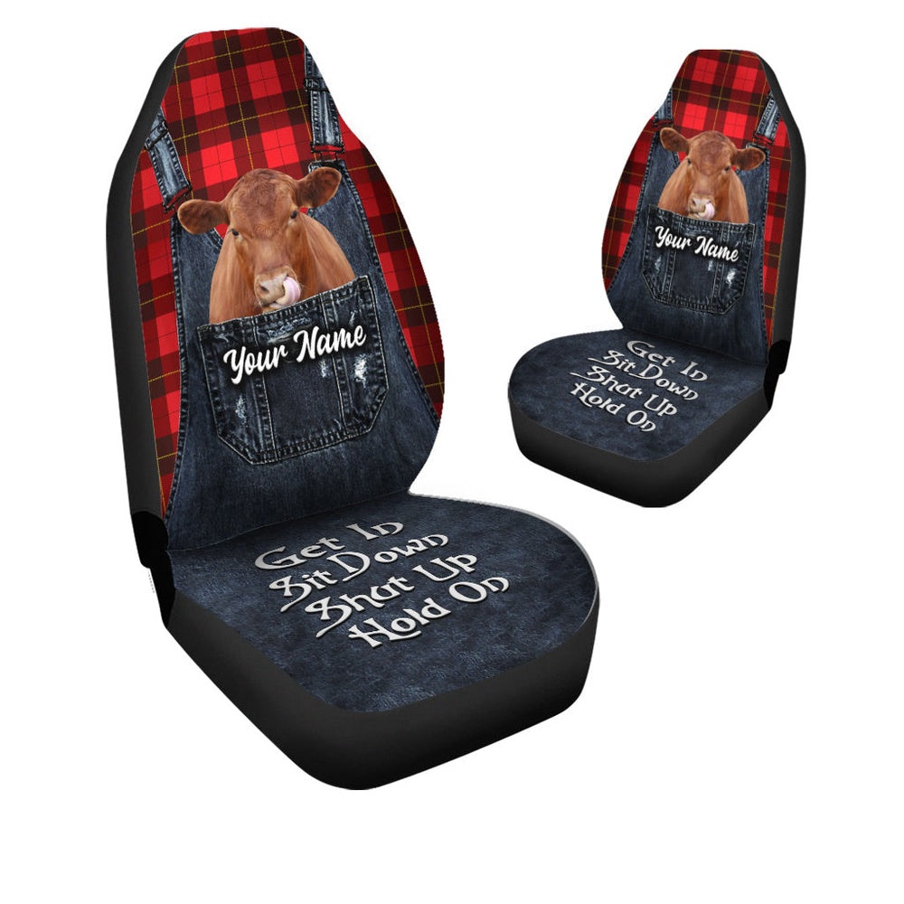 Customized Name Red Angus Jean Overalls Pattern Car Seat Cover, Car Seat Cover, Farm Car Seat Cover, Pet Seat Covers