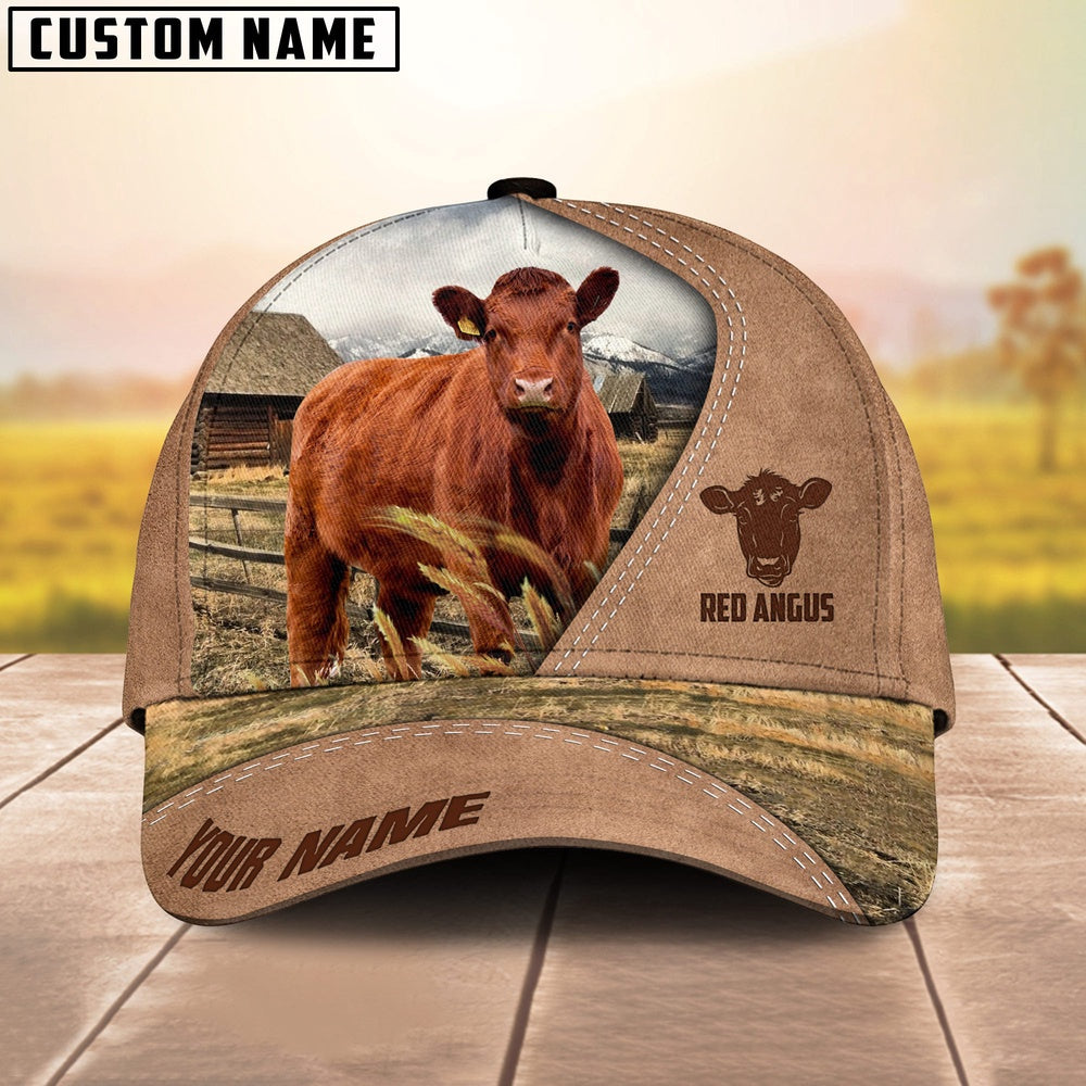 Customized Name Red Angus On Ranch Light Brown Cap, Farmer Cap, Vintage Farmer Hat, Mens Farmer Hats, Cap For Farmers