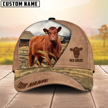 Customized Name Red Angus On Ranch Light Brown Cap, Farmer Cap, Vintage Farmer Hat, Mens Farmer Hats, Cap For Farmers