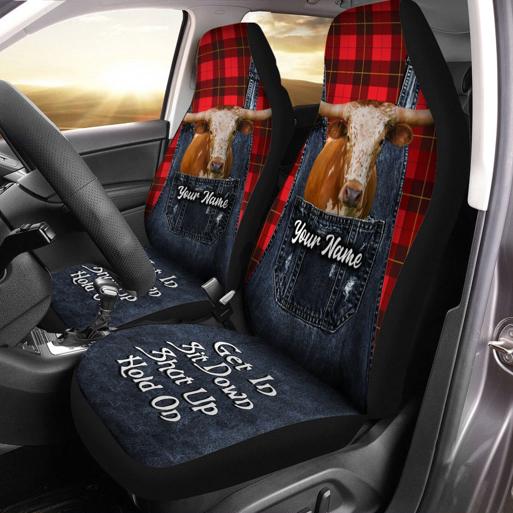 Customized Name Texas Longhorn Jean Overalls Pattern Car Seat Cover, Car Seat Cover, Farm Car Seat Cover, Pet Seat Covers