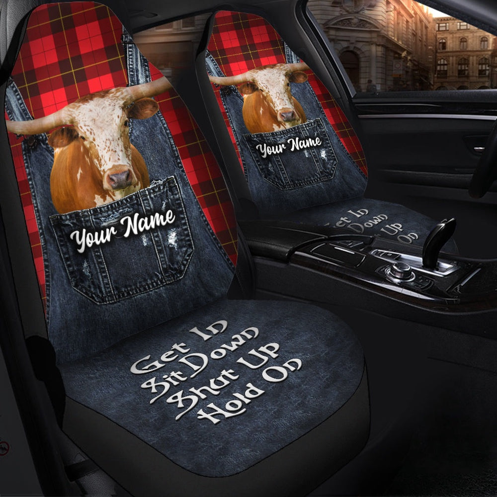 Customized Name Texas Longhorn Jean Overalls Pattern Car Seat Cover, Car Seat Cover, Farm Car Seat Cover, Pet Seat Covers