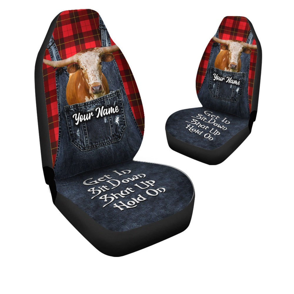 Customized Name Texas Longhorn Jean Overalls Pattern Car Seat Cover, Car Seat Cover, Farm Car Seat Cover, Pet Seat Covers