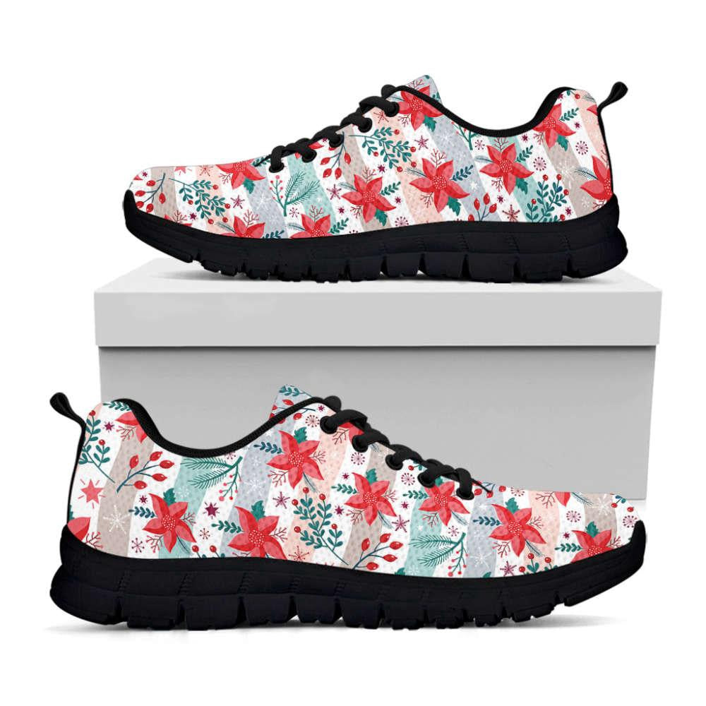 Cute Christmas Poinsettia Pattern Print Shoes Sneaker, Christmas Shoes, Chistmas Sneaker, Christmas Running Shoes