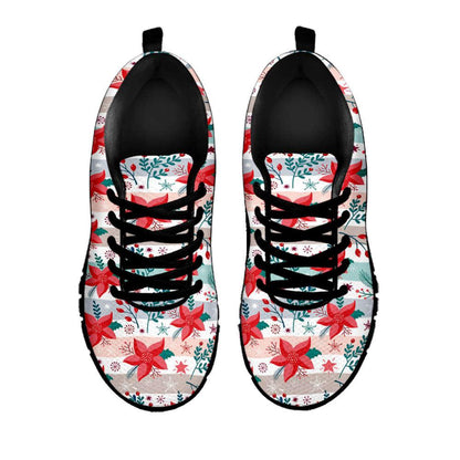 Cute Christmas Poinsettia Pattern Print Shoes Sneaker, Christmas Shoes, Chistmas Sneaker, Christmas Running Shoes