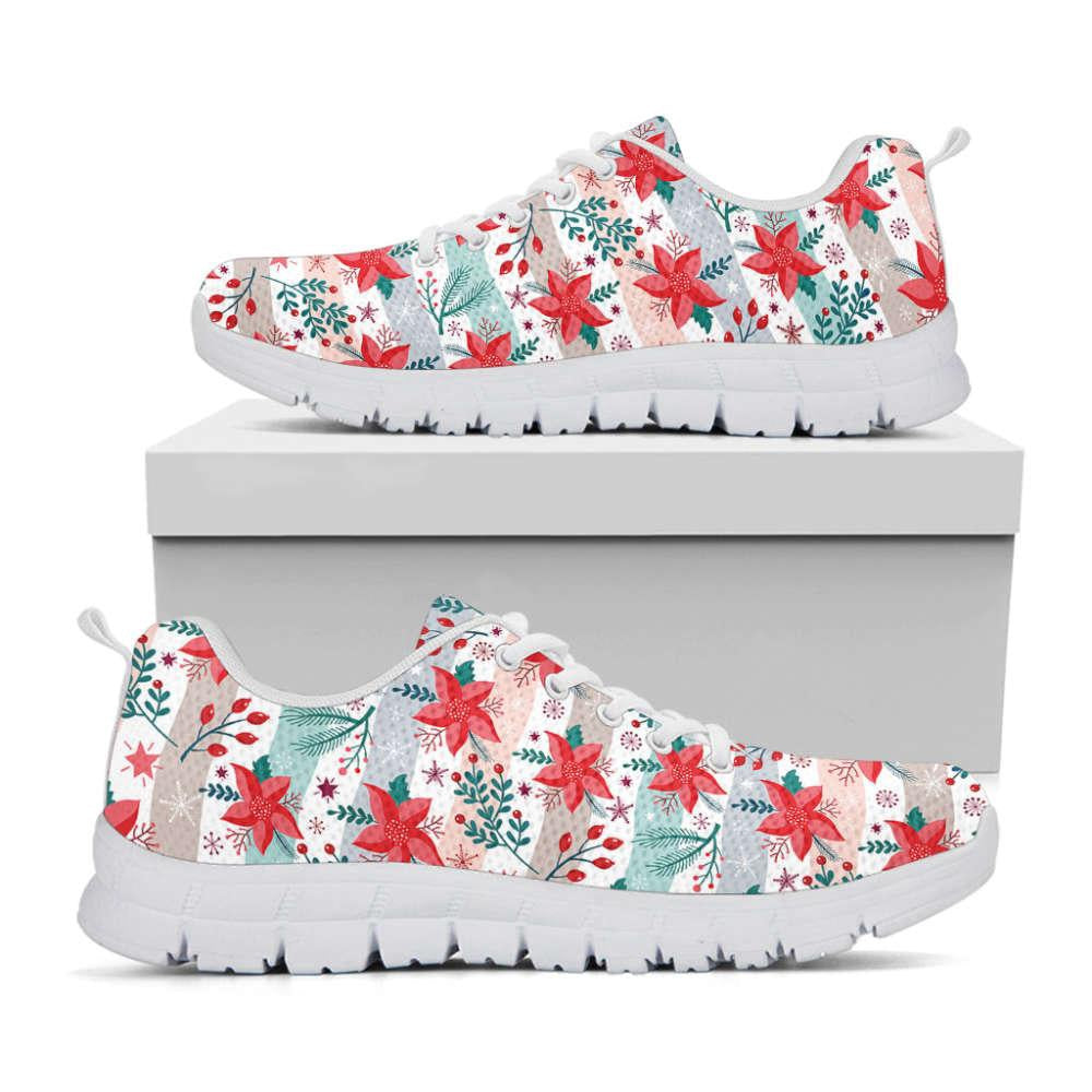 Cute Christmas Poinsettia Pattern Print Shoes Sneaker, Christmas Shoes, Chistmas Sneaker, Christmas Running Shoes