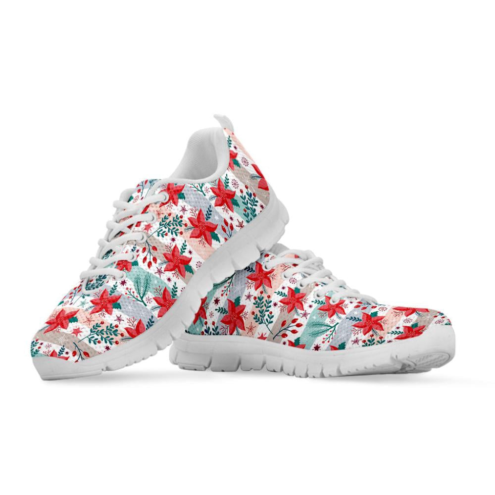 Cute Christmas Poinsettia Pattern Print Shoes Sneaker, Christmas Shoes, Chistmas Sneaker, Christmas Running Shoes