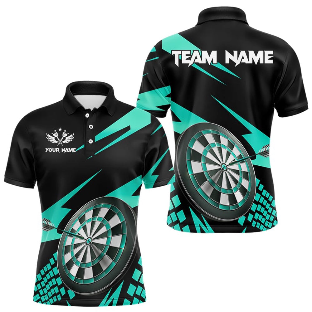 Cyan Black Custom Dart Shirts For Men, Personalized 3D Darts Board Dart Polo Polo, Darts Team Polo Shirt