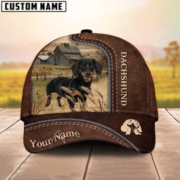 Dachshund Customized Name Leather Pattern Cap, Farmer Cap, Vintage Farmer Hat, Mens Farmer Hats, Cap For Farmers