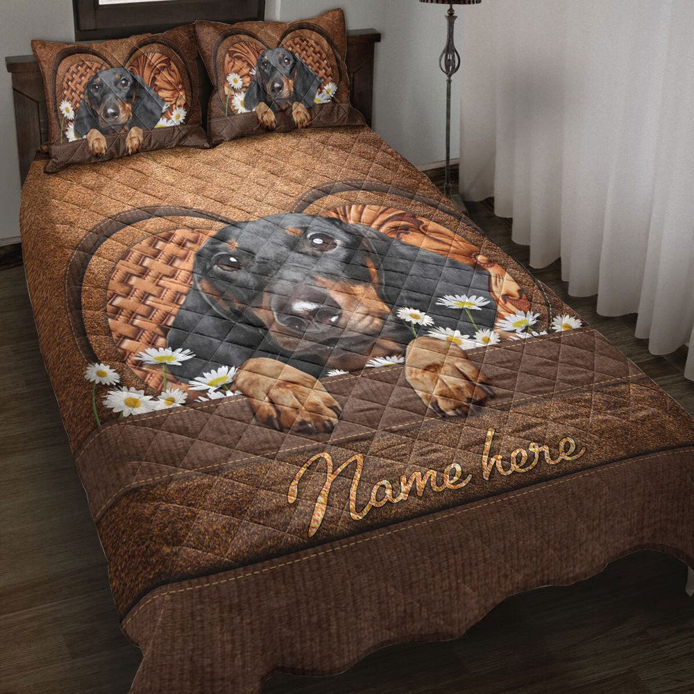 Dachshund Customized Name and Dog Quilt Bedding Set, Farm Bedding Set, Farmhouse Bedding Set