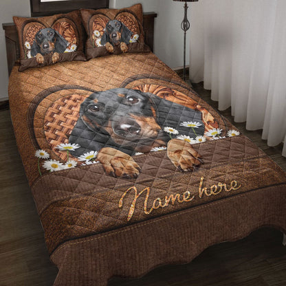 Dachshund Customized Name and Dog Quilt Bedding Set, Farm Bedding Set, Farmhouse Bedding Set