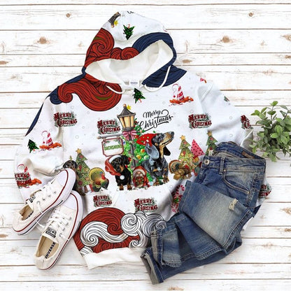 Dachshund Merry Christmas Time All Over Print Shirt, Christmas Hoodie, Christmas Sweatshirt