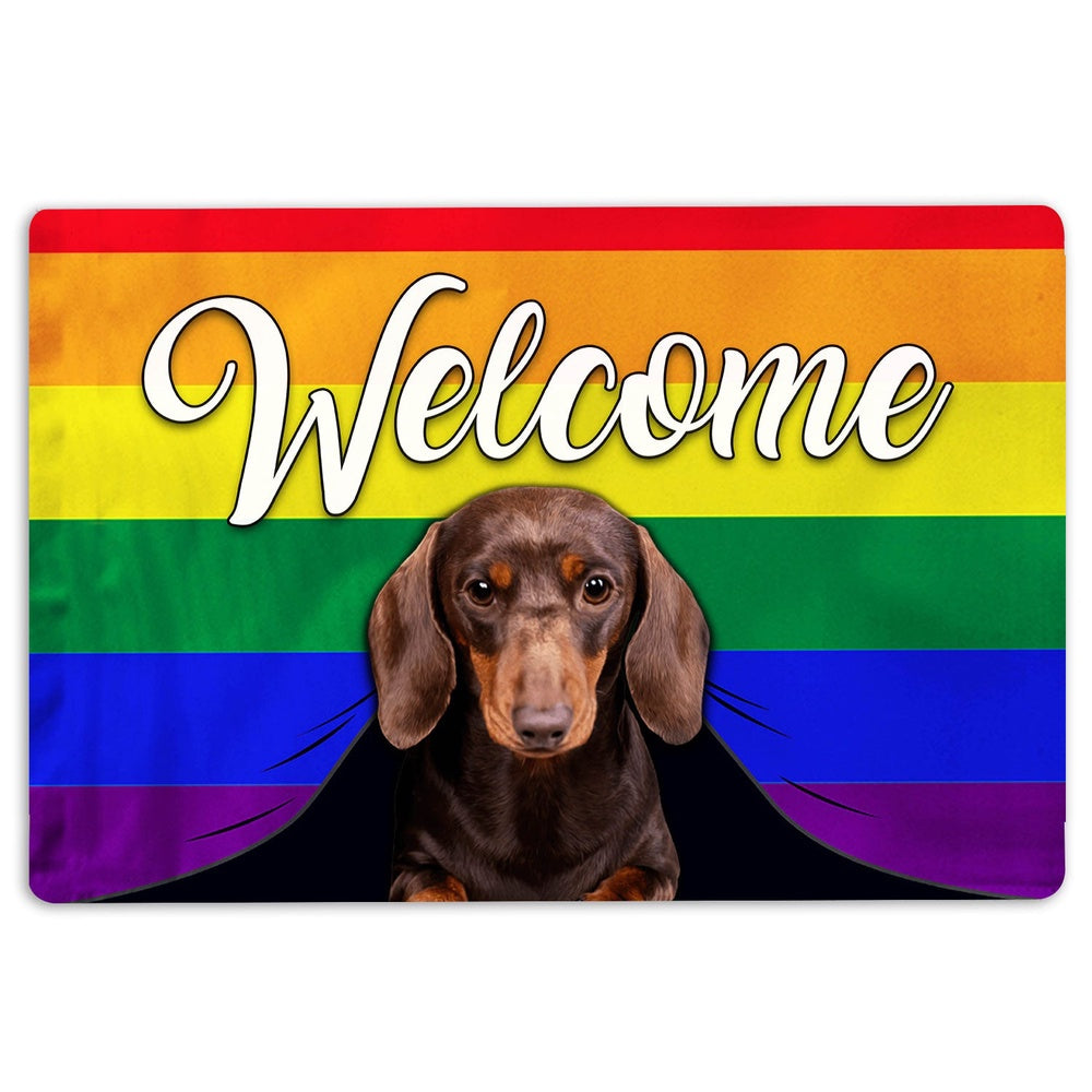 Dachshund Welcome Doormat, LGBT Dachshund Dog Welcome Pride Rainbow Flag Welcome Doormat, Pets Home Decor Door Mat