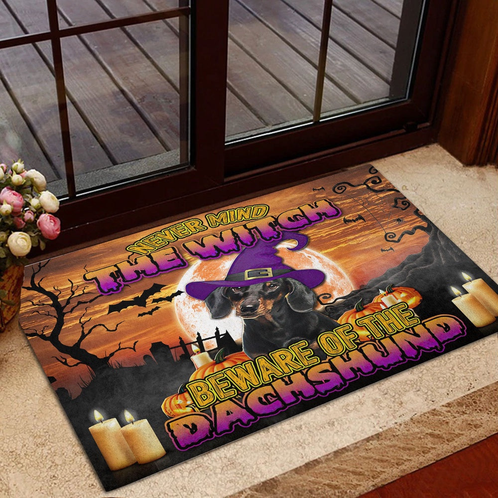 Dachshund Welcome Doormat, Never Mind The Witch Beware Of The Dachshund Welcome Doormat, Pets Home Decor Door Mat