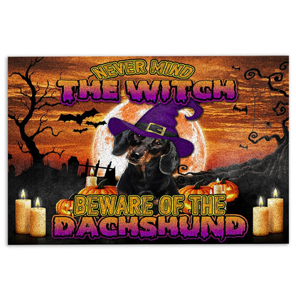 Dachshund Welcome Doormat, Never Mind The Witch Beware The Dachshund Weiner Doxie Dog Welcome Doormat, Pets Home Decor Door Mat