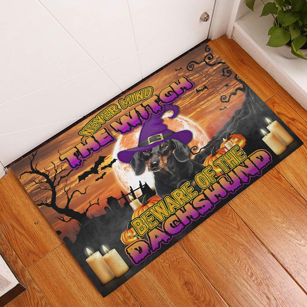 Dachshund Welcome Doormat, Never Mind The Witch Beware The Dachshund Weiner Doxie Dog Welcome Doormat, Pets Home Decor Door Mat