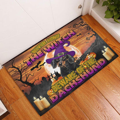 Dachshund Welcome Doormat, Never Mind The Witch Beware The Dachshund Weiner Doxie Dog Welcome Doormat, Pets Home Decor Door Mat