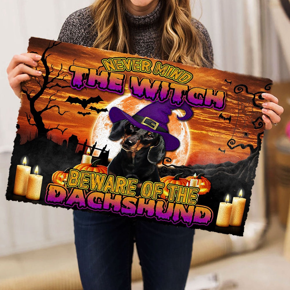 Dachshund Welcome Doormat, Never Mind The Witch Beware The Dachshund Weiner Doxie Dog Welcome Doormat, Pets Home Decor Door Mat