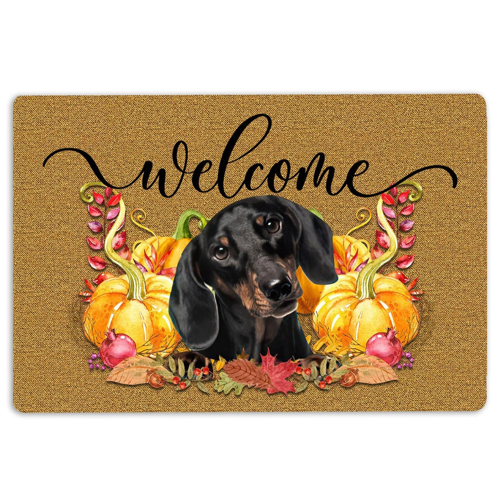 Dachshund Welcome Doormat, Pumpkin Spice Dachshund Dog Welcome Fall Autumn Welcome Doormat, Pets Home Decor Door Mat