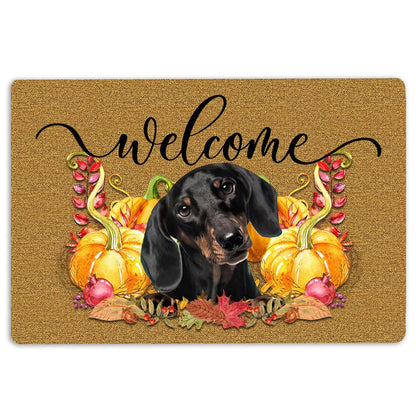 Dachshund Welcome Doormat, Pumpkin Spice Dachshund Dog Welcome Fall Autumn Welcome Doormat, Pets Home Decor Door Mat