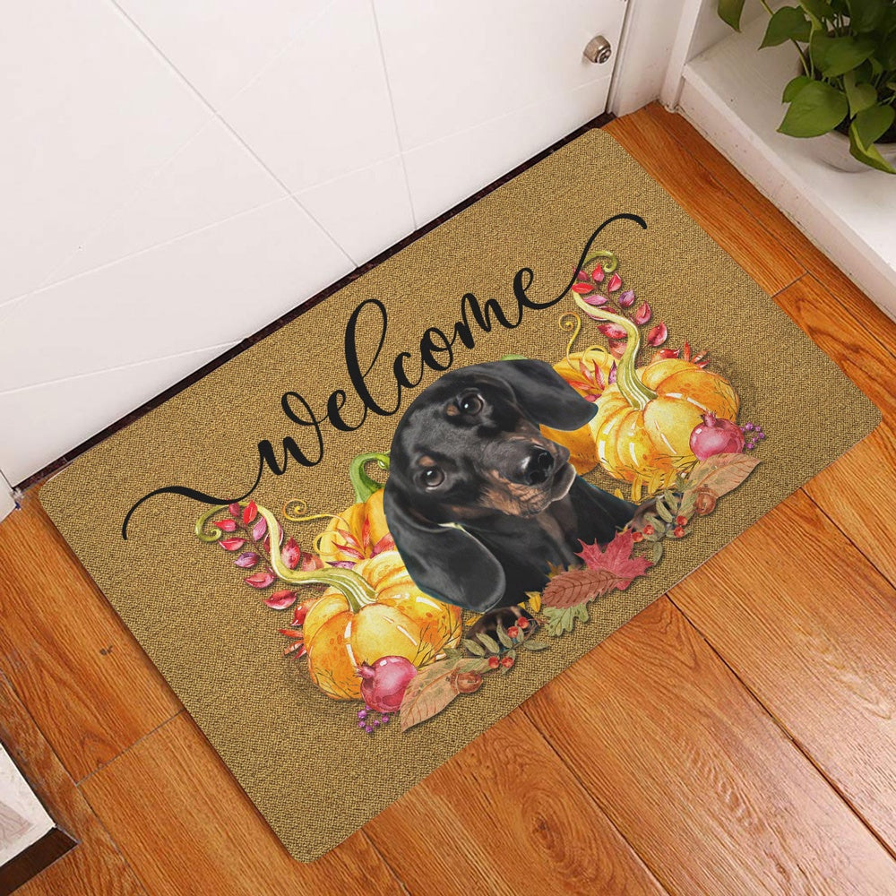 Dachshund Welcome Doormat, Pumpkin Spice Dachshund Dog Welcome Fall Autumn Welcome Doormat, Pets Home Decor Door Mat