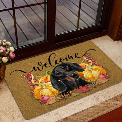 Dachshund Welcome Doormat, Pumpkin Spice Dachshund Dog Welcome Fall Autumn Welcome Doormat, Pets Home Decor Door Mat