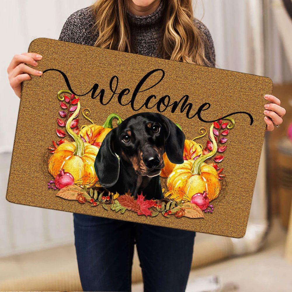 Dachshund Welcome Doormat, Pumpkin Spice Dachshund Dog Welcome Fall Autumn Welcome Doormat, Pets Home Decor Door Mat