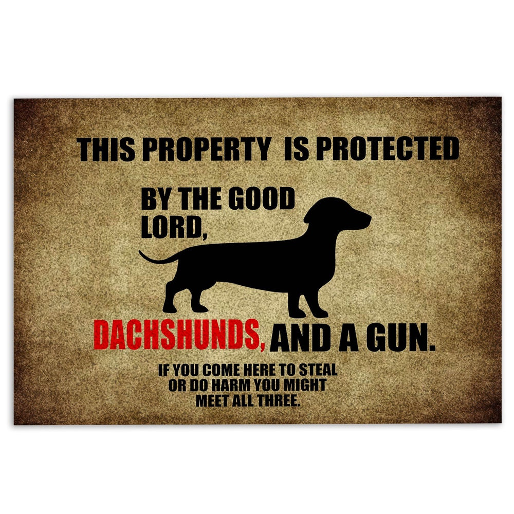 Dachshund Welcome Doormat, This Property Is Protected By The Good Lord, A Dachshund Dog Welcome Doormat, Pets Home Decor Door Mat