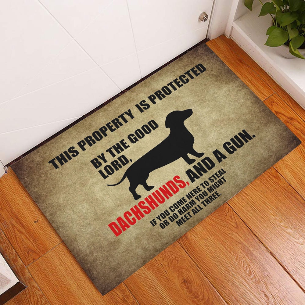Dachshund Welcome Doormat, This Property Is Protected By The Good Lord, A Dachshund Dog Welcome Doormat, Pets Home Decor Door Mat