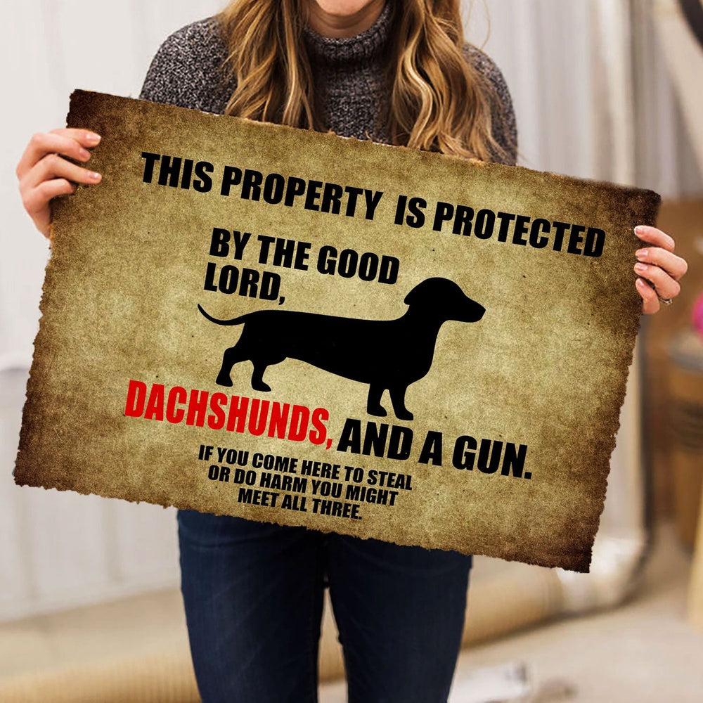 Dachshund Welcome Doormat, This Property Is Protected By The Good Lord, A Dachshund Dog Welcome Doormat, Pets Home Decor Door Mat