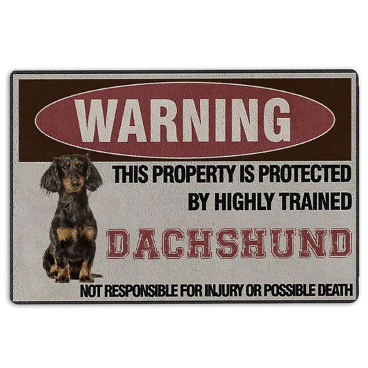 Dachshund Welcome Doormat, Warning This Property is Protected by a Highly Trained Dachshund Welcome Doormat, Pets Home Decor Door Mat