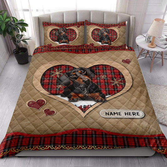 Dachshundmas Heart Red Plaid Bedding Set, Christmas Beddings, Xmas Bedding Sets