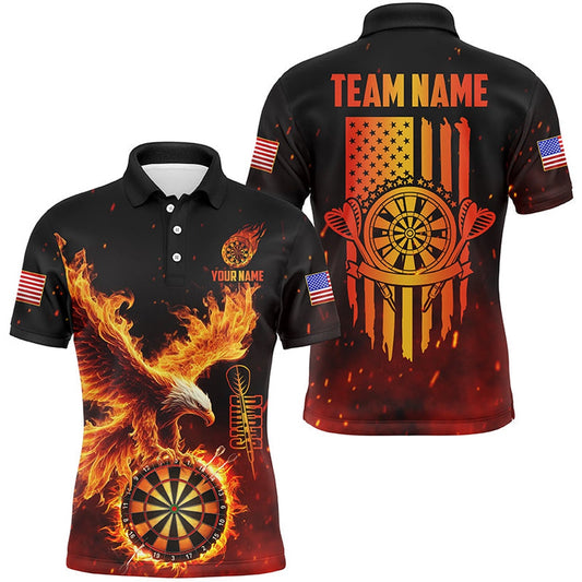 Dartboard Eagle Fire Flame Custom 3D Printed Darts Shirts For Men, US Flag Darts League Team Polo, Darts Team Polo Shirt