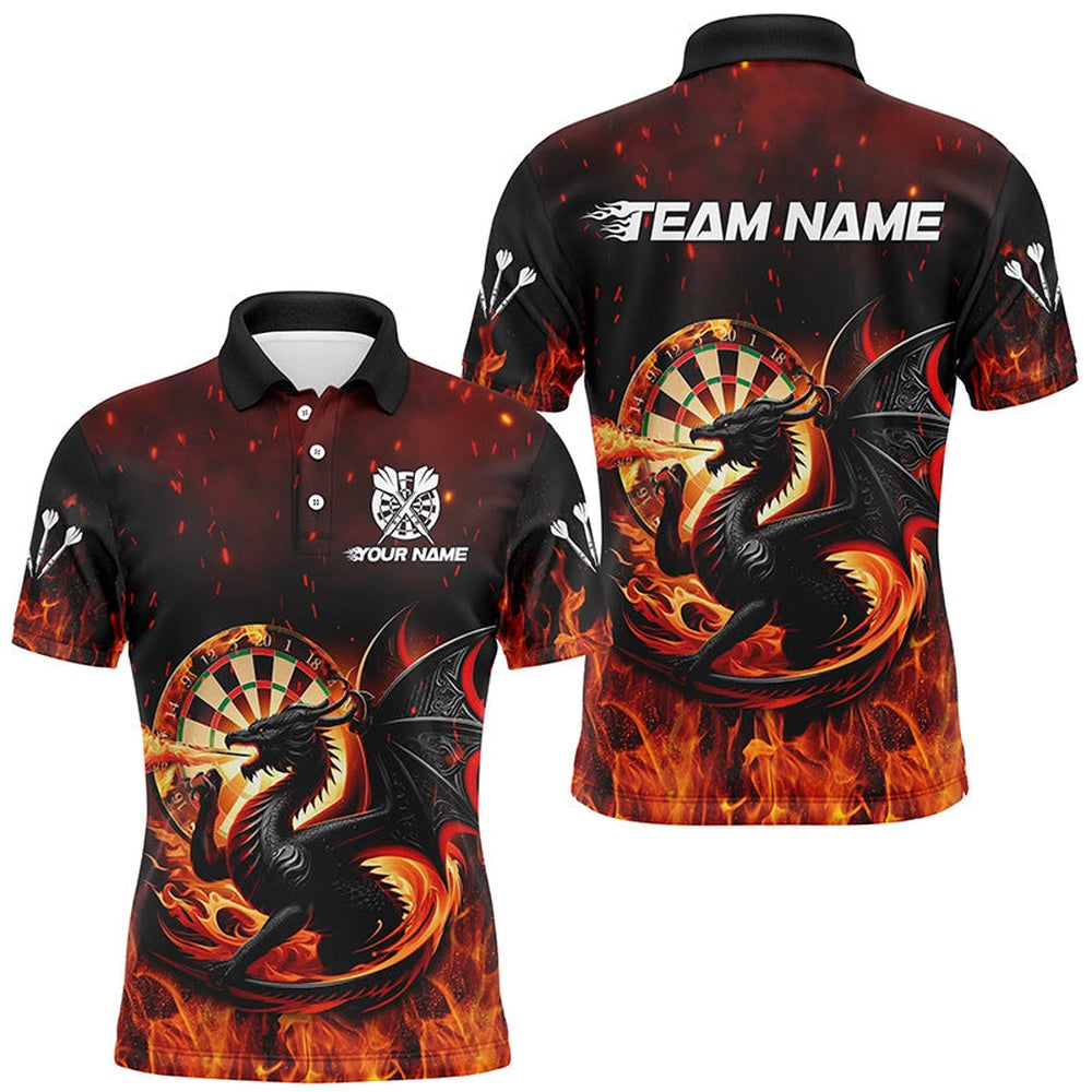 Dartboard Fire Flame Custom 3D Printed Dragon Darts Shirts For Men, Uniform For Dart Team Player, Darts Team Polo Shirt