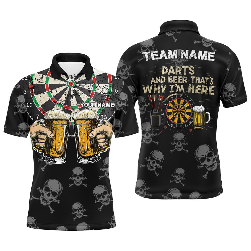 Darts And Beer That's Why I'm Here Custom Skull Darts Shirts For Men Best Drinking Darts Polo, Darts Team Polo Shirt