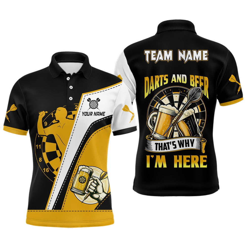 Darts And Beer That's Why Im Here Mens Darts Polo Shirt Custom Beer Dart Polo For Men, Darts Team Polo Shirt